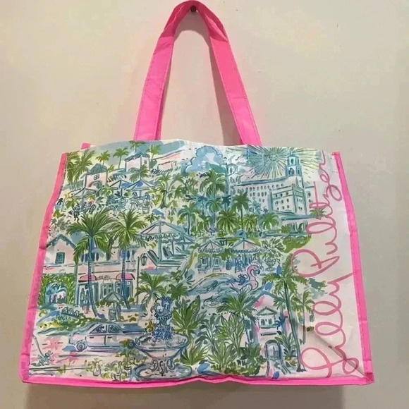 Lilly Pulitzer West Palm Beach Bright Reusable Shopping Tote Bag NWOT - Picture 1 of 6